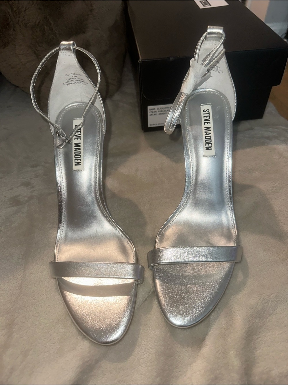 Steve Madden Metallic Silver Ankle-Strap Heels